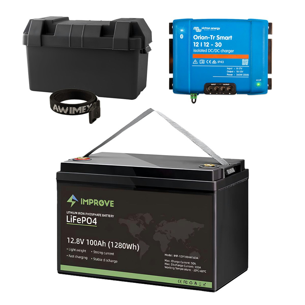 Dual-Battery Package 12V 100Ah LiFePO4 / DC-DC charger / Box
