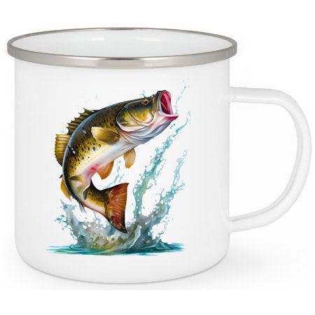Emaljmugg Med Tryck På En Fisk Som Hoppar