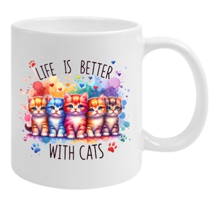 Mugg Med Tryck Life Is Better With Cats