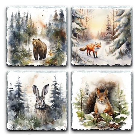 Glasunderlägg Granit Med Djurmotiv 4 Pack