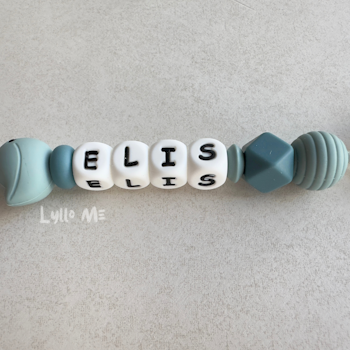 Napphållare med namn LITTLE BIRD - Grey Blue- Arctic Blue / White
