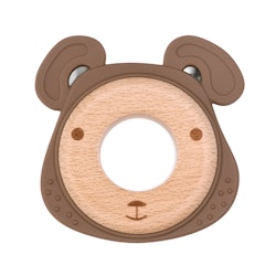 TEETHING FIGURE IN SILICONE & BEECH WOOD - DOG BROWNIE