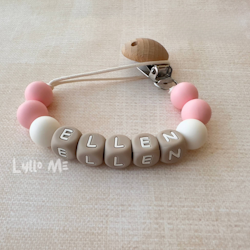 Pacifier holder with name soft pink