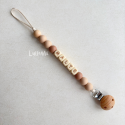 Pacifier holder with name Brown/Beige/WHEAT