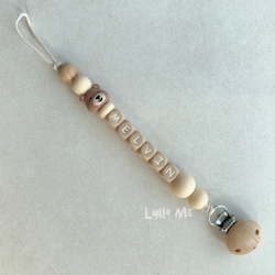 Pacifier holder with name - Lilla Björn - Créme / Oatmeal