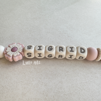 Pacifier holder with the name FLOWER Light Pink/Cream