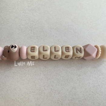 Pacifier holder with name - Lilla Björn - Light Old Pink / Wheat