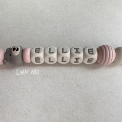 Pacifier holder with name Little Bear Taupe/Light Pink/Cream