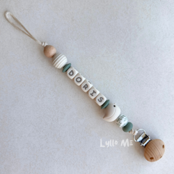 Pacifier holder with name - LITTLE BIRD- CREAM/ Cream