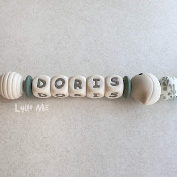 Pacifier holder with name - LITTLE BIRD- CREAM/ Cream