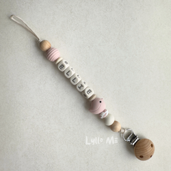 Pacifier holder with name - LITTLE BIRD- LIGHT PINK/ Cream