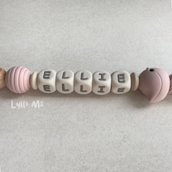 Pacifier holder with name - LITTLE BIRD- LIGHT PINK/ Cream