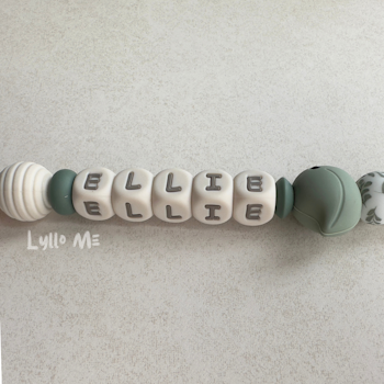 Pacifier holder with name - LITTLE BIRD- LIGHT GREEN/ Cream