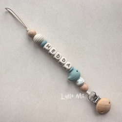 Napphållare med namn - LITTLE BIRD- GREY BLUE / Cream