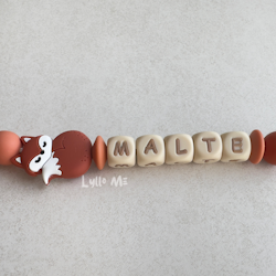 Pacifier holder with name Fox Brick red /WHEAT