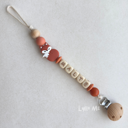 Pacifier holder with name Fox Brick red /WHEAT