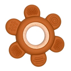 BITFIGUR I SILIKON OCH TRÄ - BLOMMA  MED STRUKTUR  MÖRK TERRACOTTA
