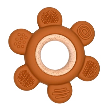 BITFIGUR I SILIKON OCH TRÄ - BLOMMA  MED STRUKTUR  MÖRK TERRACOTTA