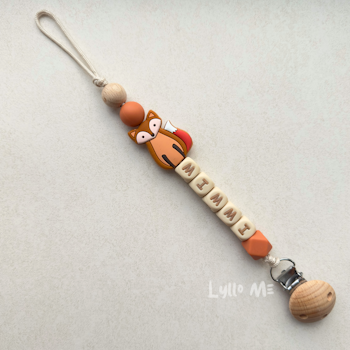 Pacifier holder with name FOX ROSTY BROWN /WHEAT