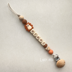 Pacifier holder with the name Hedgehog rusty brown /WHEAT