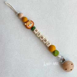 Pacifier holder with name - Little Lion - Curry- Green /WHEAT