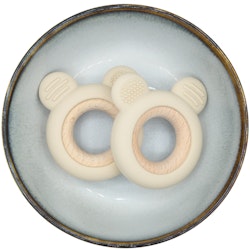 BITFIGUR I SILIKON OCH TRÄ -Bear with Wood - Cream