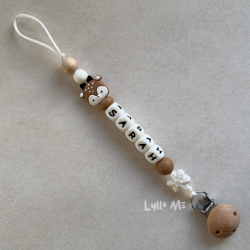 Pacifier holder with name Baby Deer /White
