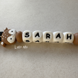 Pacifier holder with name Baby Deer /White