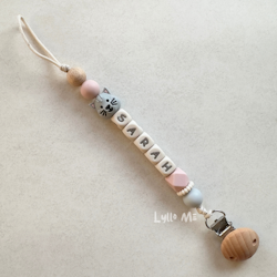 Pacifier holder with name Cat Light Grey / CREAM
