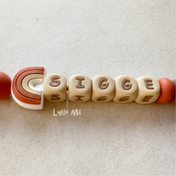 Pacifier holder with name Rainbow Rust / WHEAT