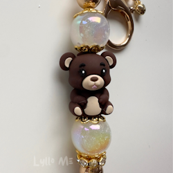 NYCKELRING - TEDDY BEAR dark brown -Champagne sparkle -GOLD