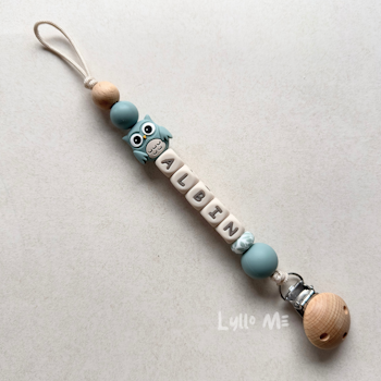 Napphållare med namn - OWL- GREY BLUE / CREAM 1