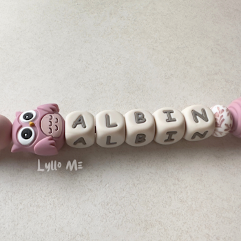 Napphållare med namn - OWL- OLD PINK  / CREAM