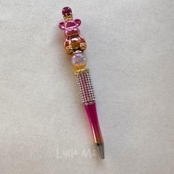 PEN WITH BEADS - TEDDY BEAR - METALLIC GOLD