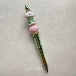 PEN WITH BEADS -PUPPY - METALLIC GREEN/GOLD