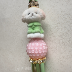 PEN WITH BEADS -PUPPY - METALLIC GREEN/GOLD