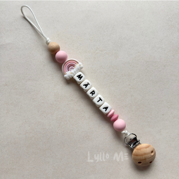 Napphållare med namn -Rainbow with Cloud and stars - WHITE