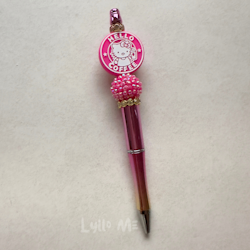 PEN WITH BEADS -HELLO COFFEE - METALLIC MAGENTA /GOLD