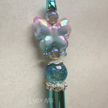 PENNA MED PÄRLOR - PINK/BLUE BUTTERFLY- METALLIC BLUE /SILVER