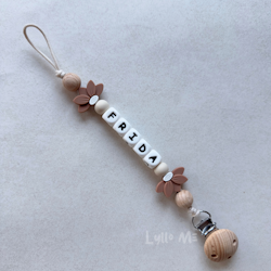 Pacifier holder with name - HALF DAISY ROSE - WHITE (max 5 letters)