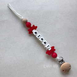 Pacifier holder with name - HALF DAISY RED - WHITE (max 5 letters)