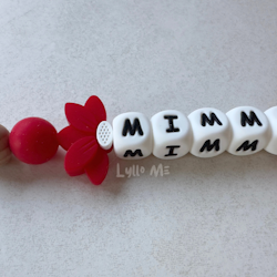 Pacifier holder with name - HALF DAISY RED - WHITE (max 5 letters)