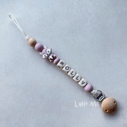 Pacifier holder with name -FOX Purple Linen / CREAM