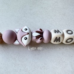 Pacifier holder with name -FOX Purple Linen / CREAM