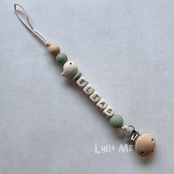 Napphållare med namn - LITTLE BIRD- Cream -light old green/ Cream