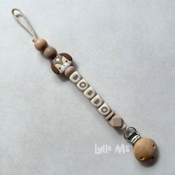 Pacifier holder with name Dog Earth Brown / CREAM