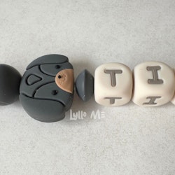Pacifier holder with name Dog Charcoal Grey / CREAM