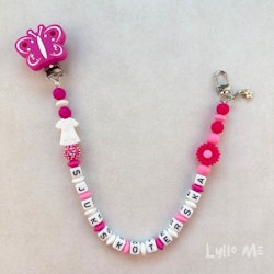ID-KORT/ NYCKEL HÅLLARE med text Sjuksköterska med bling  Butterfly FUCHSIA