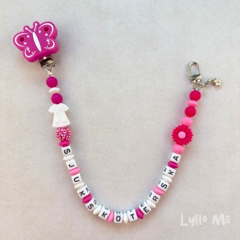 ID-KORT/ NYCKEL HÅLLARE med text Sjuksköterska med bling  Butterfly FUCHSIA