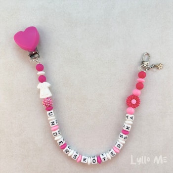 ID-KORT/ NYCKEL HÅLLARE med text Undersköterska med bling HJÄRTA  FUCHSIA
